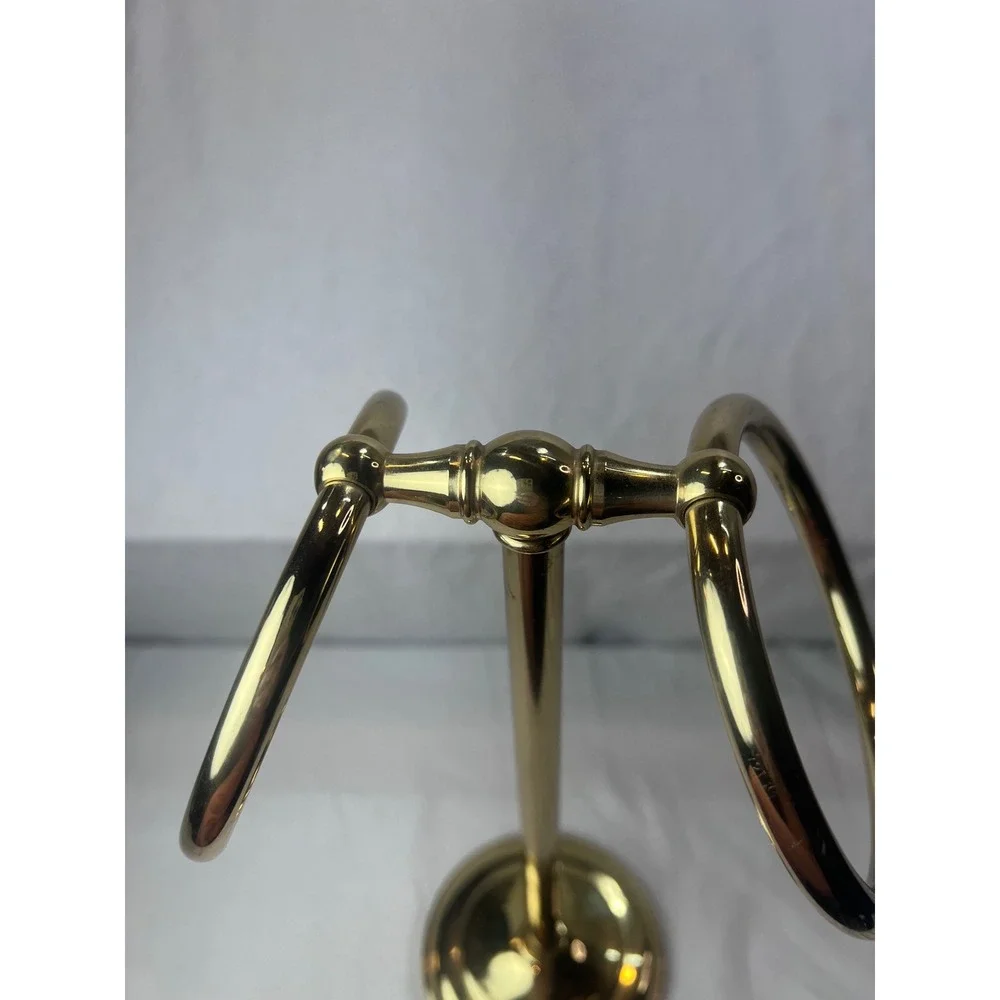 Vintage Polished Brass Double Ring Hand Towel Holder Countertop Vanity Stand
